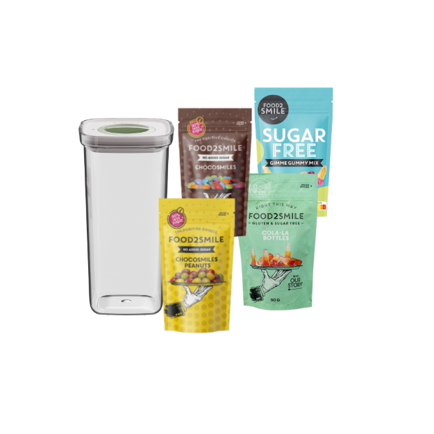 Afbeeldingen van FRIENDS OF | Food2Smile + Smart Seal 1.60L Gimmy Gummy Mix - Cola-la Bottles - Chocosmiles - Chocosmiles Peanuts